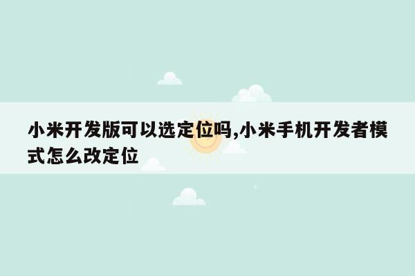 小米开发版可以选定位吗,小米手机开发者模式怎么改定位