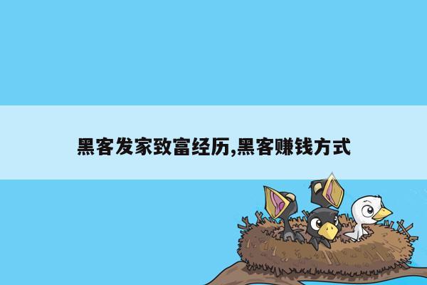 黑客发家致富经历,黑客赚钱方式