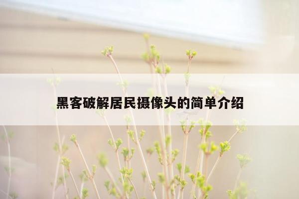 黑客破解居民摄像头的简单介绍