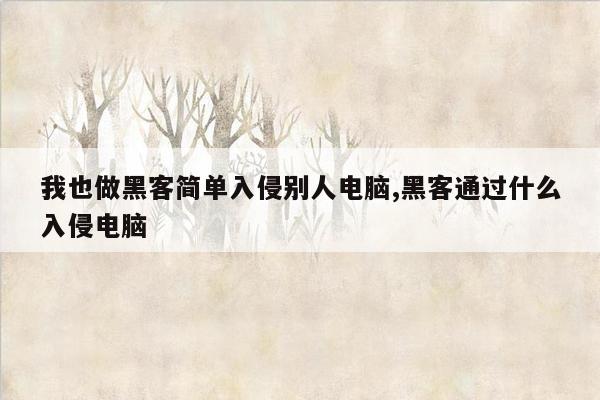 我也做黑客简单入侵别人电脑,黑客通过什么入侵电脑