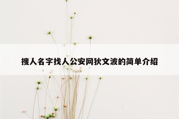 搜人名字找人公安网狄文波的简单介绍